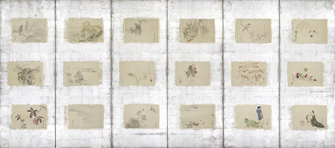 京洛三十六家山水花鳥人物図貼交屏風 右隻